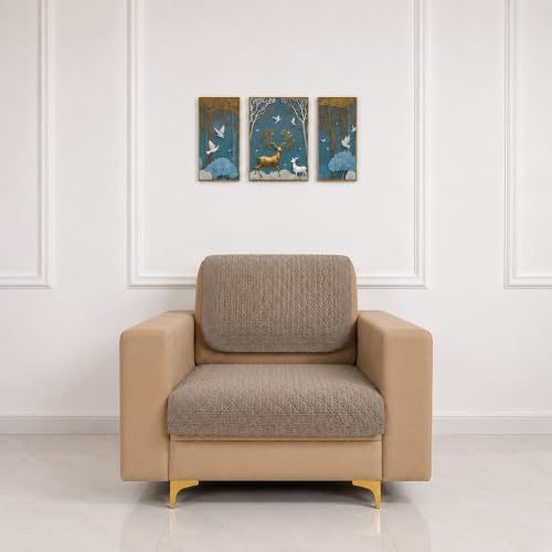 Image of Homerz Premium Petal Charm Sofa Cover | Embossed Floral Pattern | Soft Touch, Anti-Dust & Easy Wash Fabric Cloth, Washable and Durable (Beige, 1 Seater, Seat Cover with Backrest)