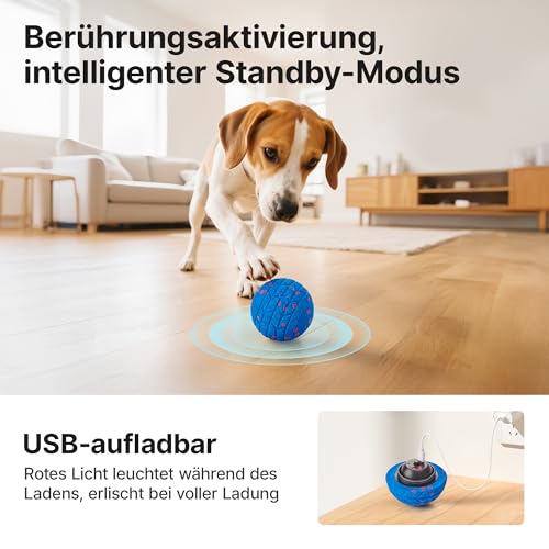 Potaroma Hundespielzeug, interaktiv, selbstrollender Hundeball, 3 Modi, automatischer Hüpfball aus unzerstörbarem E-TPU, Spielzeug für kleine, mittelgroße & große Hunde, USB-aufladbar, 8,1 cm