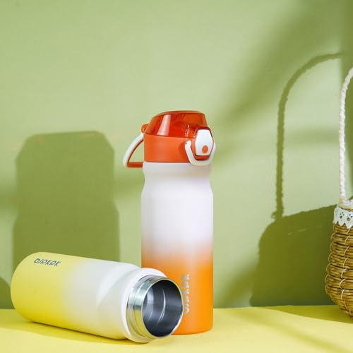 Image of BJPKPK 18 oz Water Bottle with Straw & Handle, Insulated Stainless Flask | Leak Proof Locking Lid, Thermal, Double Wall Vacuum, Keeps Hot /Cold, BPA Free, Dishwasher Safe, Travel & Sports, Coral