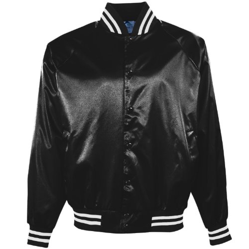 Augusta Sportswear Satin baseball jacket/striped trim - BLACK/WHITE - L