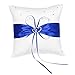 Coussin porte-alliances 10 x 10 cm par Fablcrew ; oreiller à anneau avec une boucle double cœur et un nœud en ruban, bleu, 10cm*10cm/3.94"*3.94"