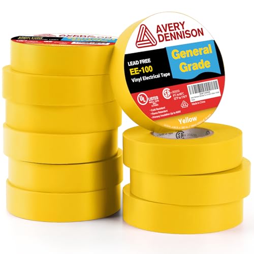 Image of Avery Dennison Electrical Tape, 10 Rolls General Use PVC Electric Tape, UL /CSA Listed in x 66 ft Insulating Vinyl Tape for Electrical, Repairs, Automotive and Equipment, EE-100, Yellow