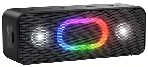 OHAYO Bluetooth Speaker, Portable Wireless, IPX6 Waterproof, 16W HD Sound, 24H Playtime, TWS Pairing, LED Lights, Speakers for Home/Outdoors/Travel, Birthday Gifts, Stocking Stuffers, Black, Small