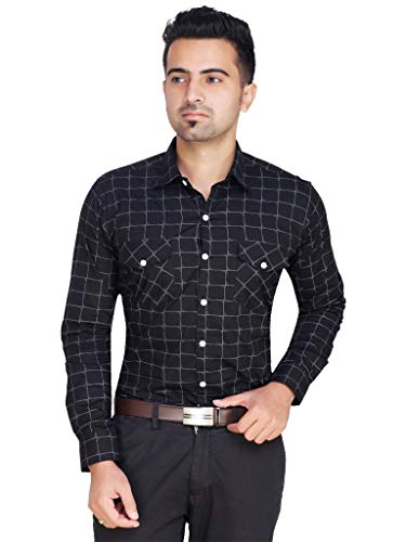 Image of Checks Slim Fit Double Pocket Full Sleeves Shirt - Set of 1