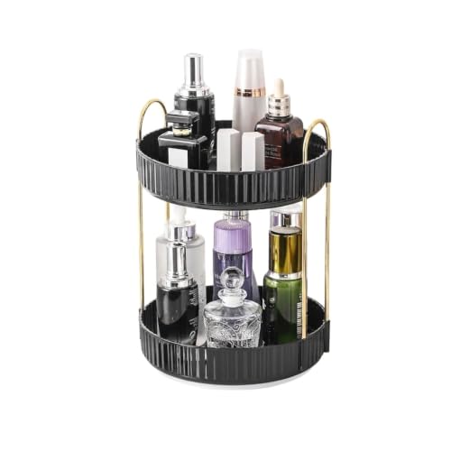 Image of INOVERA (LABEL) 360 Rotation Makeup Organizer for Women, Girls & Bride - Dressing Table Cosmetic Storage Case - Bathroom Vanity Skincare Holder Organiser (2 Tier, Black)