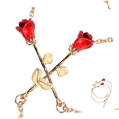 Bracelet rose rouge réglable femme : bijou manchette élégant idée cadeau