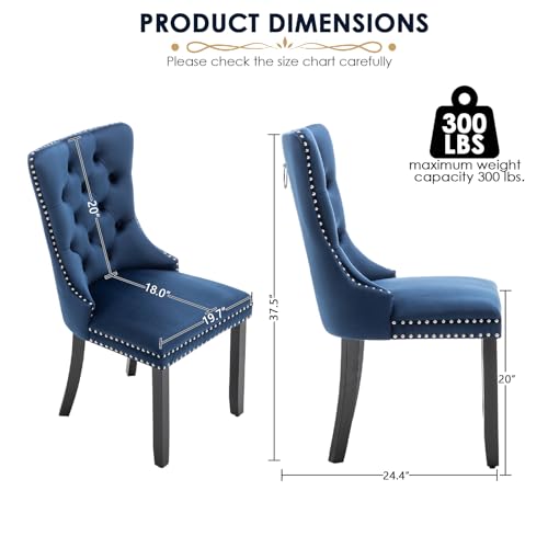 Image of Velvet Dining Chairs, Tufted Kitchen & Dining Room Chairs, Blue, Set of 2