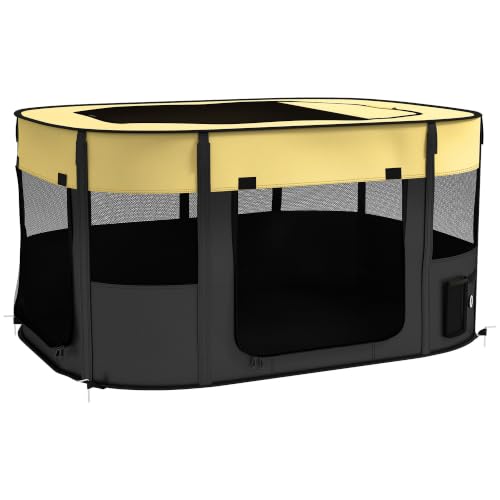 PawHut Dog Pen Pet Playpen for Puppies, Rabbits, 114 x 89 x 59cm Yellow