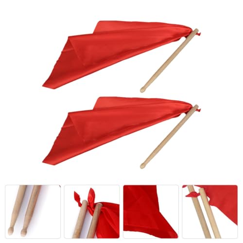 Baquetas de madera para percusión Beaupretty con cinta de seda roja de 37 x 37 cm, par de baquetas de 25 cm para tambor de cintura, accesorios para actuaciones tradicionales de león y tambores militares miniatura 4