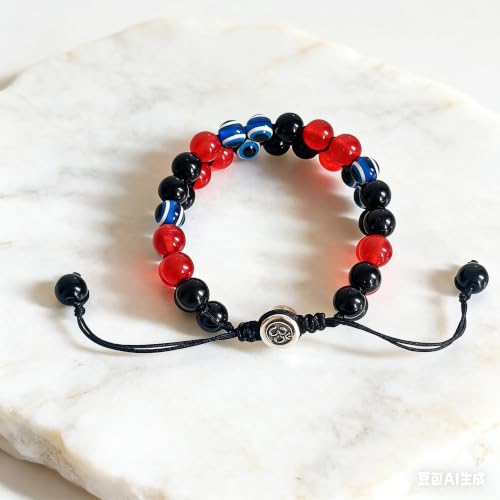 Image of Evil Eye Bracelet for Men Women - Triple Protection Bracelet - Tiger Eye and Black Obsidian Chakra Energy Healing Bracelet - 8mm Beads Good Luck Prosperity and Happiness Crystal Jewelry Stone