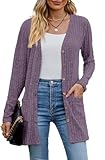 Askyes Womens Cardigan Sweater Cute Work Warm Elegant Cardigans Open Front Long Sleeve Cardigan for Women,Purple,L