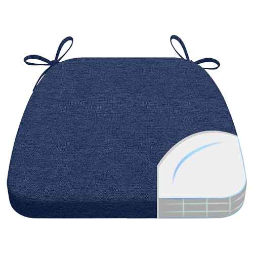 Image of AAAAAcessories D-Shaped Chair Cushions, 2 inch Thick Dining Chair Pads with Ties and Removable, Machine-Washable Cover, 17 inch x 16 inch, Blue