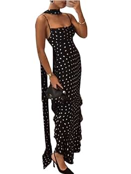 【LOULOUSEOUL】Pearl Dot Dress (Scarf Set / Black) Amazon.com: TYATVS Polka Dot Maxi Dress with Scarf for Women