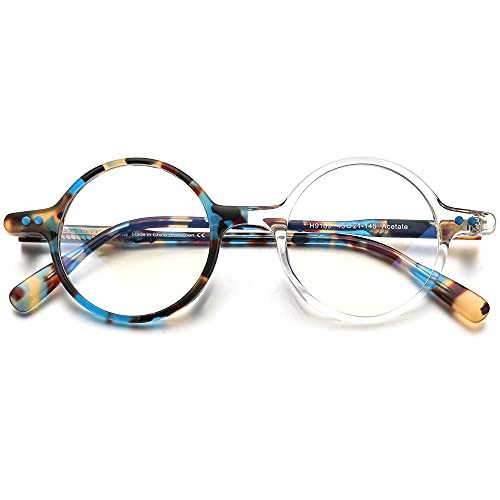 Hepidem Acetate Men Vintage Round Optical Glasses Frame Spectacles Eyeglasses Zolman (9169 Blue Transparent) #TOP3