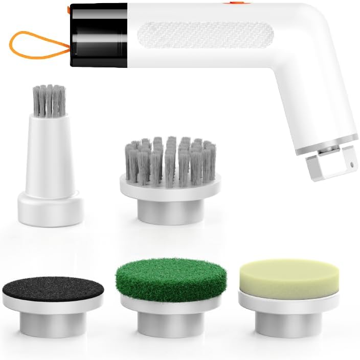 Electric Spin Scrubber - Cordless Handheld Clean Brush with 5 Replaceable Heads - Perfect for Bathroom, Kitchen, Windows & Car Clean - 220RPM and 320 RPM