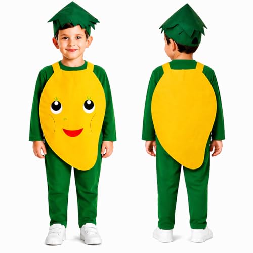 Image of Raj Costume Kids Mango Fruit Costume Apron with Cap for Boys & Girls | Cute Yellow Cutout Fancy Dress | Soft Felt Fabric | Role Play Outfit