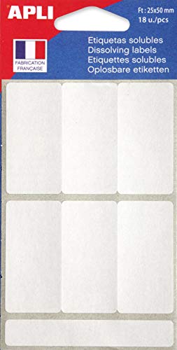 APLI 102545 - Bolsa de 18 etiquetas blancas solubles 25 x 50 mm