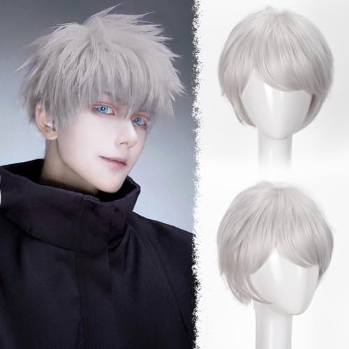 TOPHR Short Gray Wig Cosplay Costume Wigs for Men Adults Halloween Day Male Wigs for Roleplay