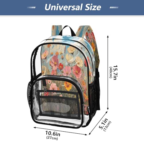 Wild Flowers Oil Painting Clear Backpack - Stadium Approved Large 15.7-inch Waterproof Transparent Bag for Sports, Concerts, Work, Travel#2344