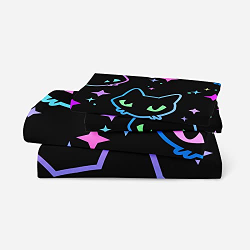 Qoovo Cute Cartoon Cat Bed Sheets Full Size Kawaii Cat Sheet Set For Kids Boys Girls Bedroom Decor Cute Pet Animal Bedding Set, 1 Fitted Sheet, 1 Flat Sheet, 2 Pillow Cases #TOP4