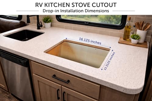 Image of Flame King YSNHT600 2-Burner Built-in RV Cooktop Propane Stove, 7200 and 5200 BTU Burners, Self-Igniting, Cover Included, Silver, 18.5 inch x 13 inch x 4.5 inch