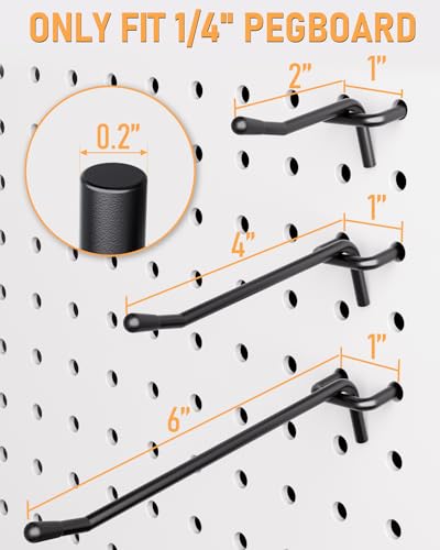 Incly 60 Pack 2/4/6 Inch Black Pegboard Hooks, 1/4 Inch Heavy Duty Peg Board Shelving Hooks Accessories thumb #2