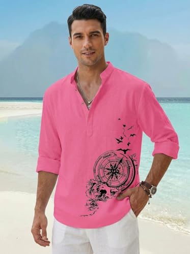 Image of DEELMO Men's Cotton Blend Mandarin Collar Self One Design Full Sleeve Casual Short Kurta