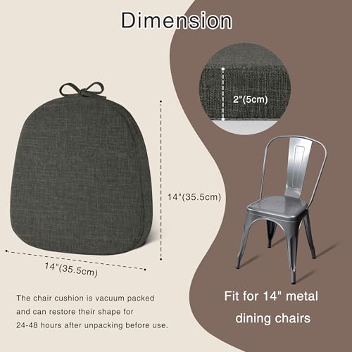 Image of OVOV 14x14 Chair Cushions for Metal Dining Chairs 1 Piece Dark Grey | Non Slip, Washable Removable Cover with Ties, Textured, for Dining Room, Kitchen Cafes Bistro Patio, Stackable Chairs