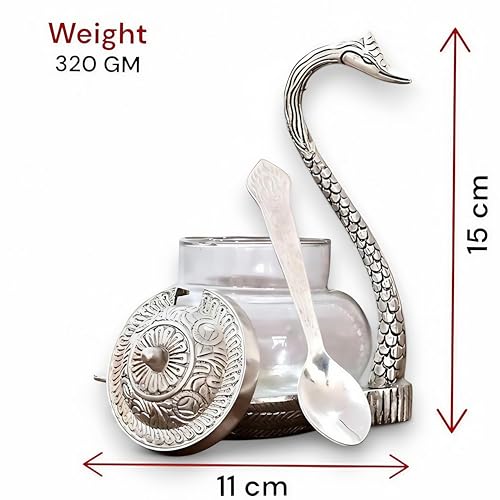 Prince Home Decor & Gifts Aluminum Duck Shaped Blue Colored Glass Bowl Tray Set with Spoon (11 x 15 x 11 cm, Silver)