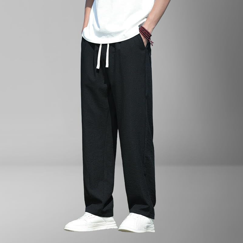 Men's Summer Chinese Style Thin Ice Silk Drape Simple Loose Straight Cotton Linen Casual Pants3