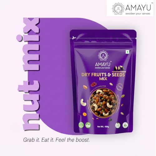 Image of Amayu Premium Mixed Dry Fruits Superfood Trail Mix with Almonds, Cashews, Raisins, Nuts & Seeds Rich in Antioxidants Panchameva Mix Dry Fruits in Fresh Good Source for Energy | 450gm