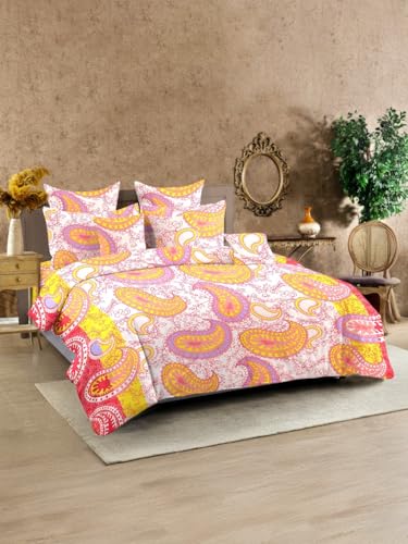 Image of Swayam Pure Cotton Double Bedsheet with 2 Pillow Covers | Size 90 x 100 inch | 160 TC | Ethnic Motifs Design | Soft Breathable Bed Sheet | Comfortable & Durable for Bedroom - Yellow & Orange