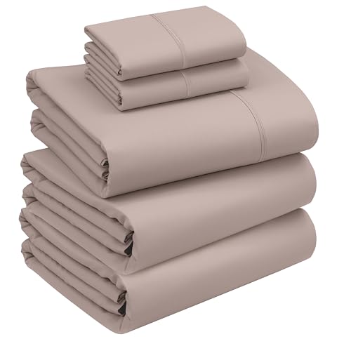 Image of RUVANTI 100% Cotton Percale Sheets Split King Size, Warm Mocha | Crisp Cooling for Hot Sleepers, Deep Pocket 16 inch, Soft Breathable & Durable, Hotel-Style, 5 Piece Set