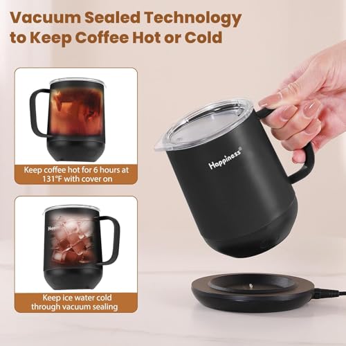 Image of Happiness Smart Heated Coffee Mug 12oz,Rechargeable Electric Self Heating Temperature Control Coffee Cup Gifts for Mom Dad Women Men
