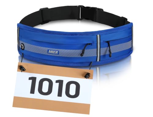 MIER Running Belt for Women & Men, Fanny Pack with Marathon Bib Clip, Navy