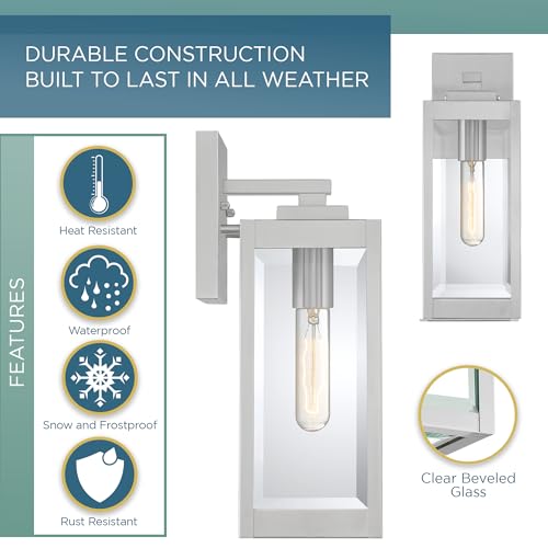 Image of Quoizel Westover 14 inch Outdoor Wall Lantern, Stainless Steel | 1-Light, Clear Beveled Glass, E26 Base, ETL Wet Rated