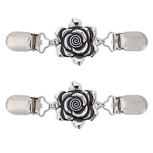 Strickjacke Schal Clip Vintage Pullover Clips Blumenmuster Clip Bluse Clip Jacke Clip Pullover Clip Kreative Kleider Strickjacke Kragen Clip Groß für formale oder lässige Pullover, Silber 4 Stück Cover