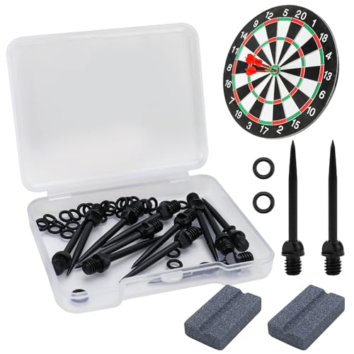 KXVXXV Dartpfeile Metallspitze Steeldart Spitzen Dartspitzen Steel Dart Spitzen Steel 12 Stück 2BA Gewinde Steeldartspitzen für Umrüsten Softdart Gewinde mit 20 Gummiringe und 2 Schleifsteine