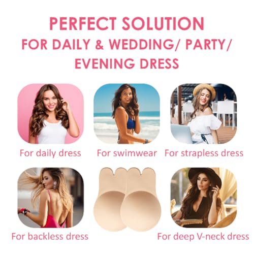 Belanto Women's & Girls Nipple Cover Strapless Bra Instant Breast Lift Sticky Bra Backless Invisible Push up Self Adhesive Bra Reusable Breast Lift Up Wire Free Bra Beige - Image 6