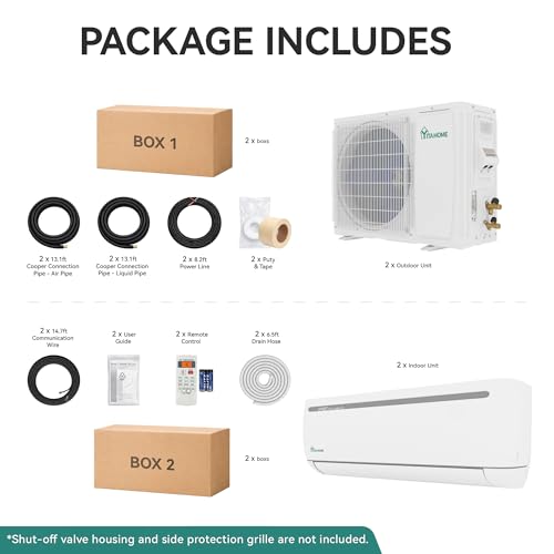 Image of YITAHOME 36000 BTU Mini Split AC /Heating System 19 SEER2 18000 BTU * 2 Set | 18000 BTU WiFi Enabled 230V Dual Zone Ductless Air Conditioner with 2 Outdoor Units, Enable Different Modes Simultaneously