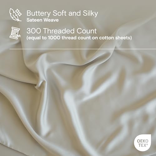 Image of DOZ Sheet Set, 100% Viscose derived from Bamboo, Organically Grown, Buttery Soft, Cooling Sheets, High GSM, Deep Pockets - 3 Piece - 2 Pillowcases 1 Fitted Sheet (Sand, Queen)