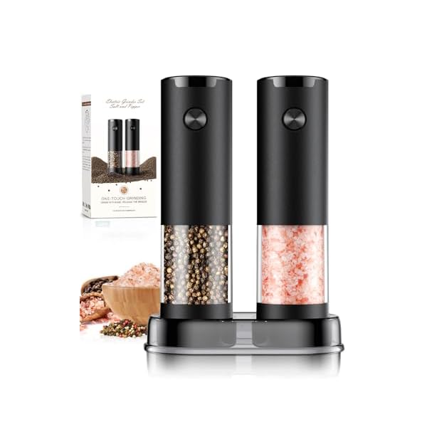 Electric Salt and Pepper Grinder Set Automatic Battery Pepper Mill Shakers Adjustable Coarseness Upgraded Larger Capacity with Led Home and Kitchen Appliances for New House Warming Gifts