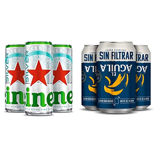 Heineken Silver Cerveza Lager Pack Lata, 24 x 33cl + El Aguila Sin Filtrar Cerveza Lager Especial Pack Lata, 24 x 33cl
