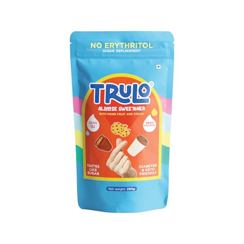Image of Trulo Allulose Sweetener with Monk Fruit and Stevia | NO ERYTHRITOL | Natural Zero GI Sugar Replacement | Zero Calorie, Keto & Diabetes Friendly | For Beverages, Baking & Desserts 250g