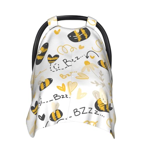 Image of Cute Bees Car Seat Cover for Baby, Peekaboo Opening Carseat Cover Nursing Cover Canopy for Toddler Newborn Shower Gift