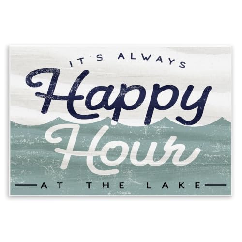 Stupell Industries Always Happy Hour Vintage Lake House Wave Signage, Design by Lil' Rue
