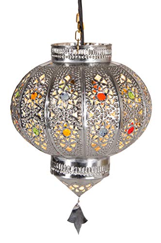 Orientalische Lampe Pendelleuchte Silber Malak E27 Lampenfassung | Marokkanische Design Hängeleuchte Leuchte aus Marokko…