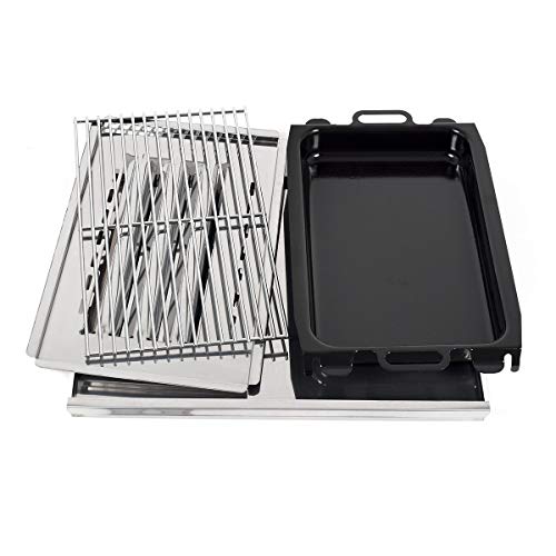 Set 4-teilig: kl. Grillrost, kl. Flammabdeckung, kl. emaill. Pfanne, Fettauff. 3-flammig Gasgrill Grill Gastrobräter Profigrill Verein