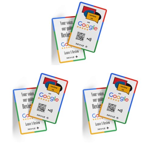 Online Review Card with QR Code and NFC Chip | Tap or Scan | Zero Hassle Self Setup (3-Pack) (White)
