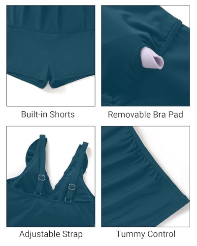Image of Aqua Eve Women Tankini with Skirt - Tummy Control Swimsuit Two Piece Bathing Suit Ruffle Swimwear Ladies Swim Suit | Removable Cups, Adjustable Straps, Smooth Shape Via Front Gathers